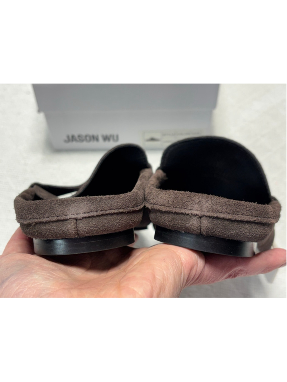 Jason Wu Meeky Suede Penny Loafer Mules Chocolate Kid Suede Flats NWT Size 8.5 - Picture 7 of 9